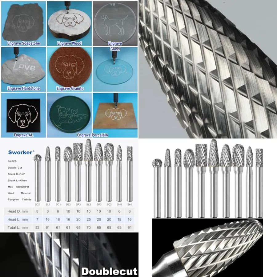 

10Pcs Carbide Burr Set 1/4 Shank w/Clear Box Max Head Dia 10mm Die Grinder Bits Rotary Tools Attachment Kit Rasp Accessories Me