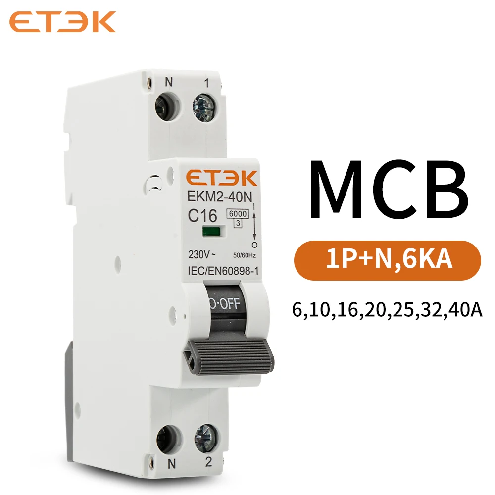 

ETEK 1P+N Мини-выключатель MCB 30 мА C кривая 10A 16A 20A 25A 32A Миниатюрный бытовой воздуховыключатель для монтажа на DIN-рейку EKM2 40N