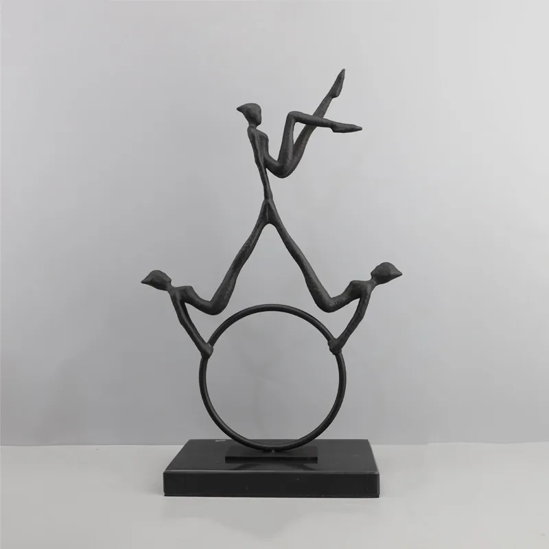 Minimalist Metal Character Ornaments, Abstract Art, Three Person Cast Iron Figures, Reflective Sculpture Models, Home Decoration