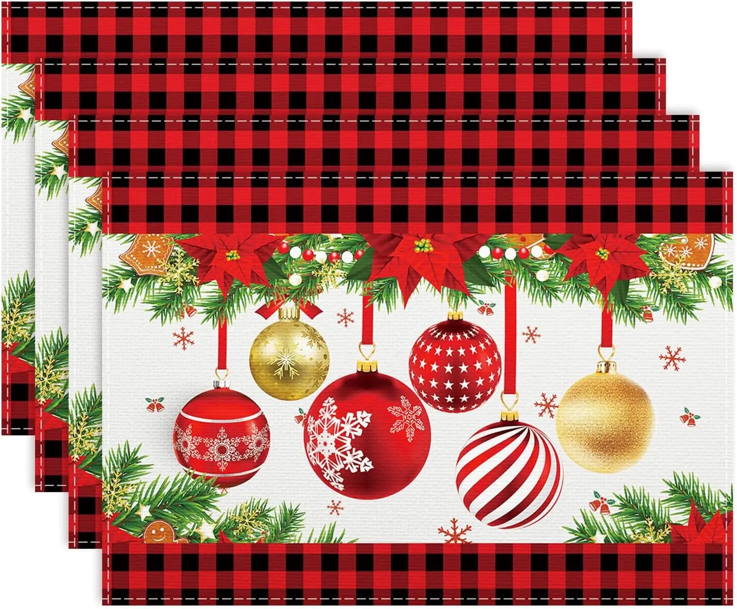 

Christmas Placemats Set of 4, Buffalo Plaid Non-Slip Washable, 12x18 Inch Xmas Dinner Mats for Table Decor, Holiday Party