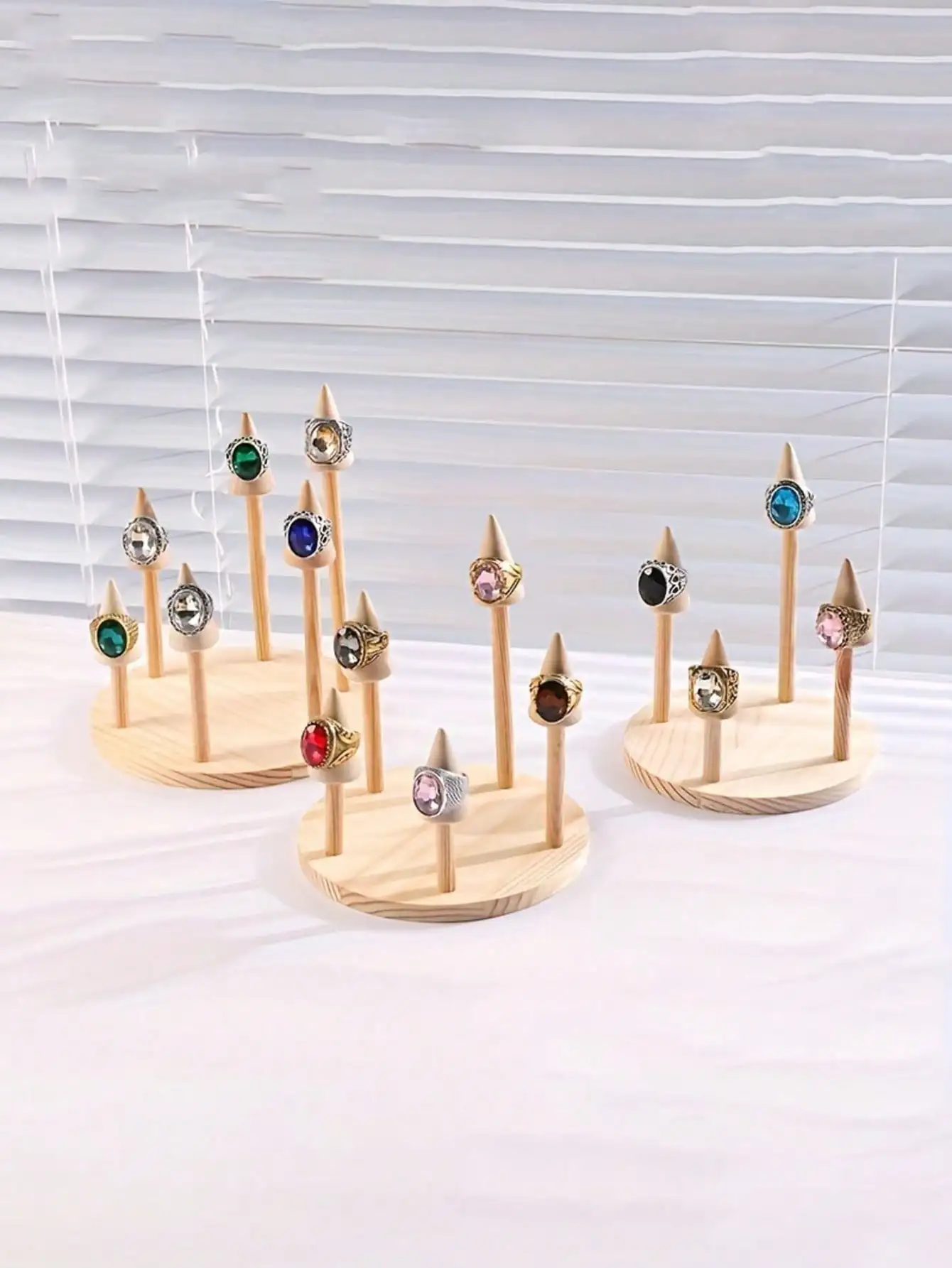 Wooden Ring Display Stand Cone Shape Ring Holder Round Base Desktop Jewelry Showcase For Retail Shop Photograph Ring Organizer