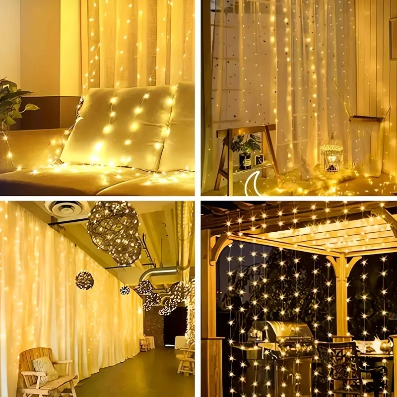 8 Mode USB Curtain Light for Halloween Wedding Bedroom New Year 2025 Party 6M LED Garland Fairy String Lamp Christmas Decoration