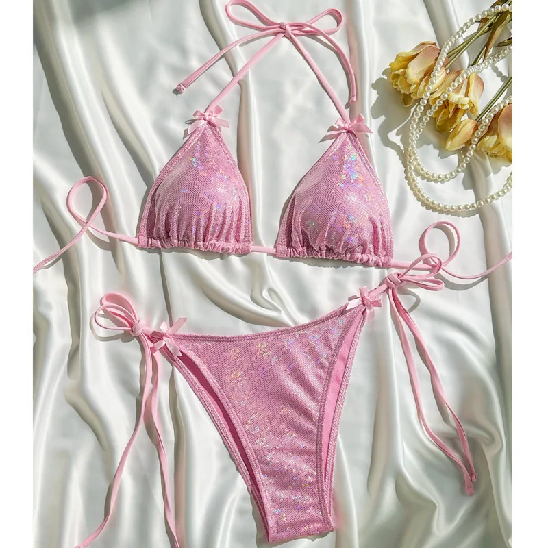 الترتر مثير البيكينيات 2026 النساء ملابس السباحة الإناث لملابس سباحة حريمي لباس سباحة البرازيلي مجموعة البكيني بحر بركة السباح