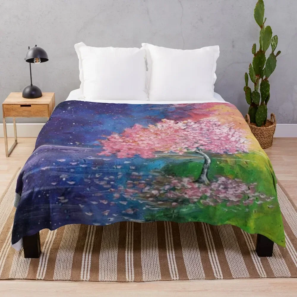 

Tree in bloom with colorful background Throw Blanket Warm Plush Fuzzy Blanket for Living Room