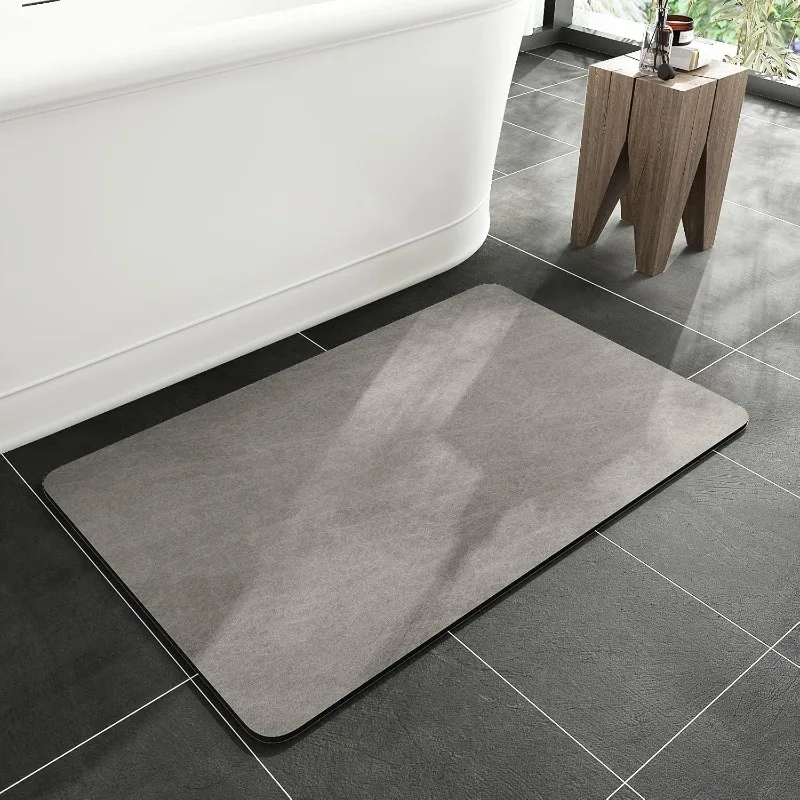 Bath Mat Rug-Rubber Backing Non Slip Quick Dry Absorbent Thin Bathroom Rugs Fit Under Door-Faux Suede Surface Bathroom