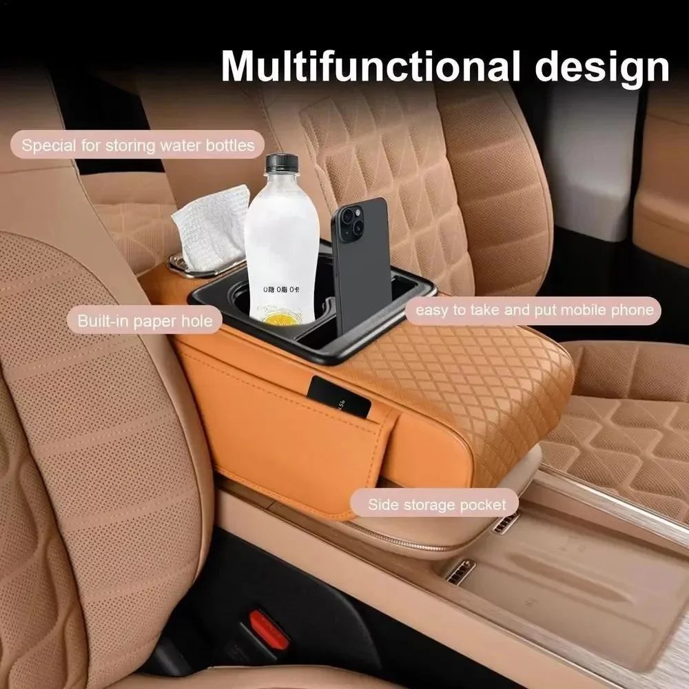 Multifunctional Car Armrest Cushion,Car Armrest Cushion Pillow with Cup Holder and Phone Storage Multifunctional Booster Pad