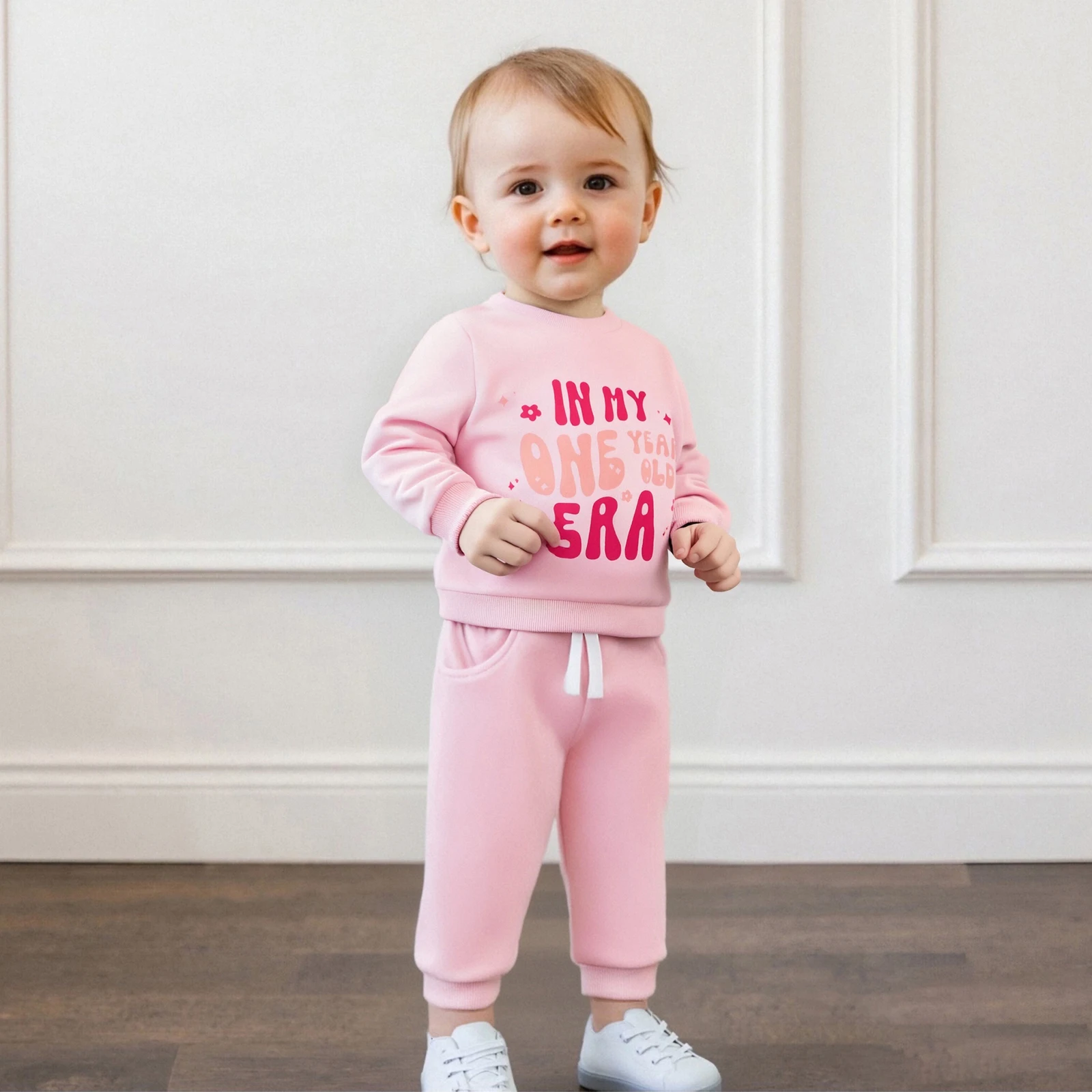 Baby Girl Letter Floral Print Long Sleeve Round Neck Pullover Sweatshirt Elastic Waist Solid Pants 2Pcs Outfit Tracksuits Set