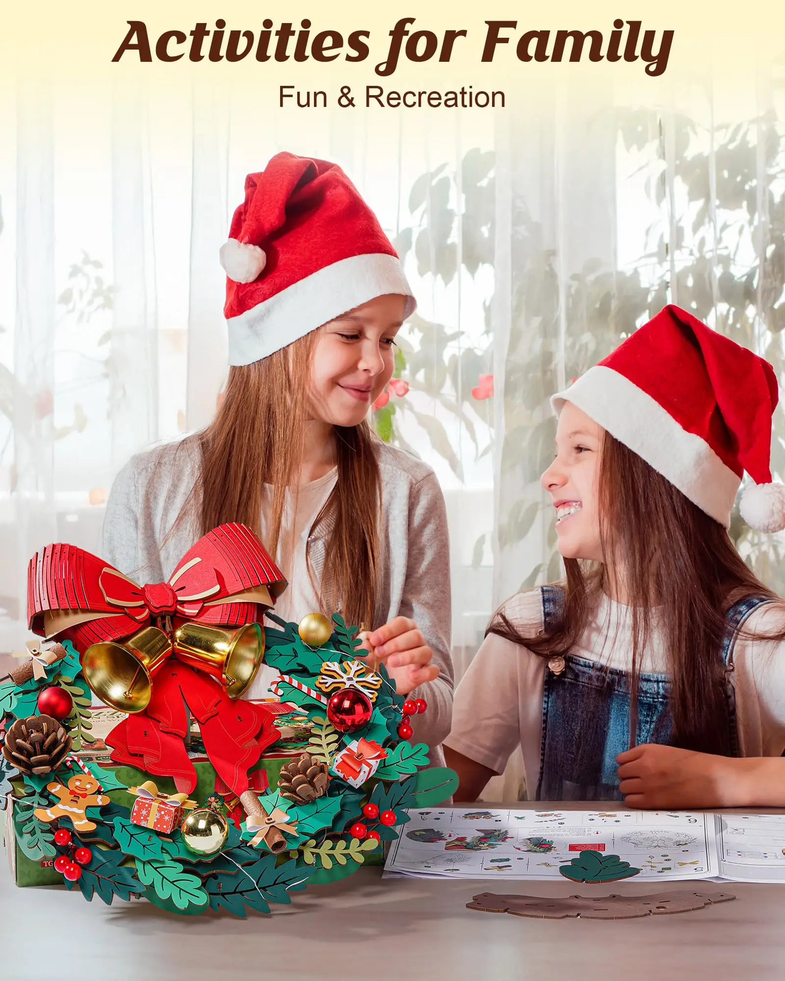 ROBOTIME Rolife إكليل عيد الميلاد ثلاثي الأبعاد لغز خشبي إكليل ذاتي الصنع مع ضوء قابل للبناء زينة عيد الميلاد هدية مثالية للعطلات للبالغين