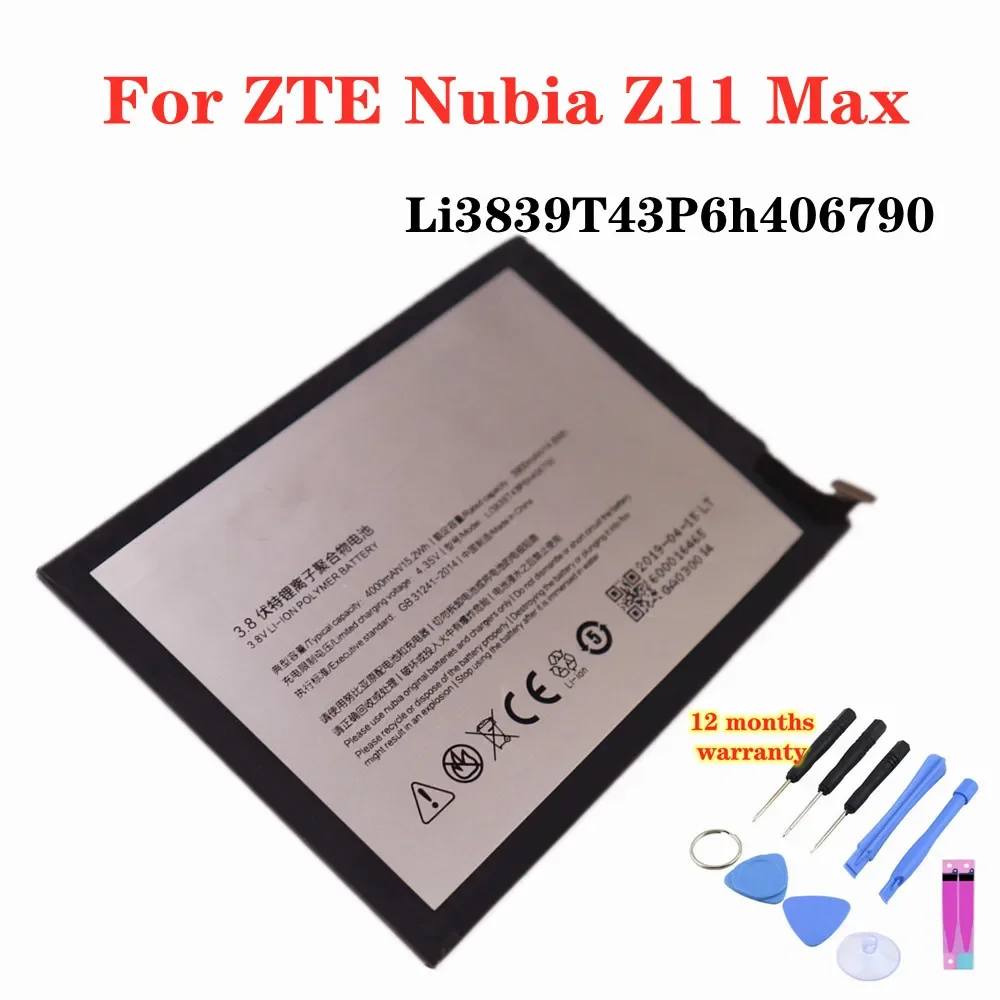 

4000mAh Li3839T43P6h406790 Phone Replacement Battery For ZTE Nubia Z11 Max Z11Max NX523 NX523J High Quality Battery + Tools