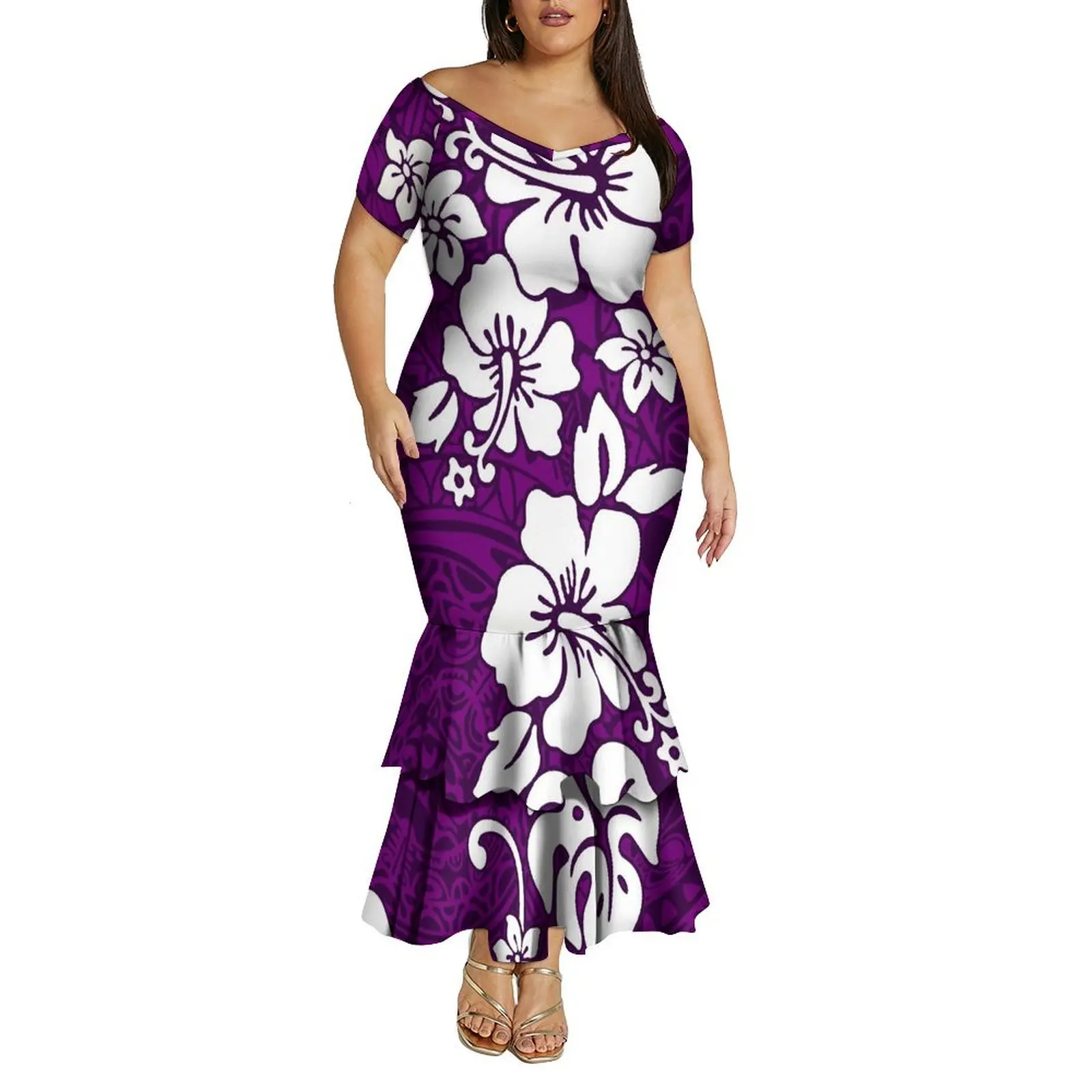 

Wholesale Custom Clothing Tonga Samoan Design Lady Fishtail Long Maxi Dress Women One Shoulder Fishtail Long Maxi Party Dress