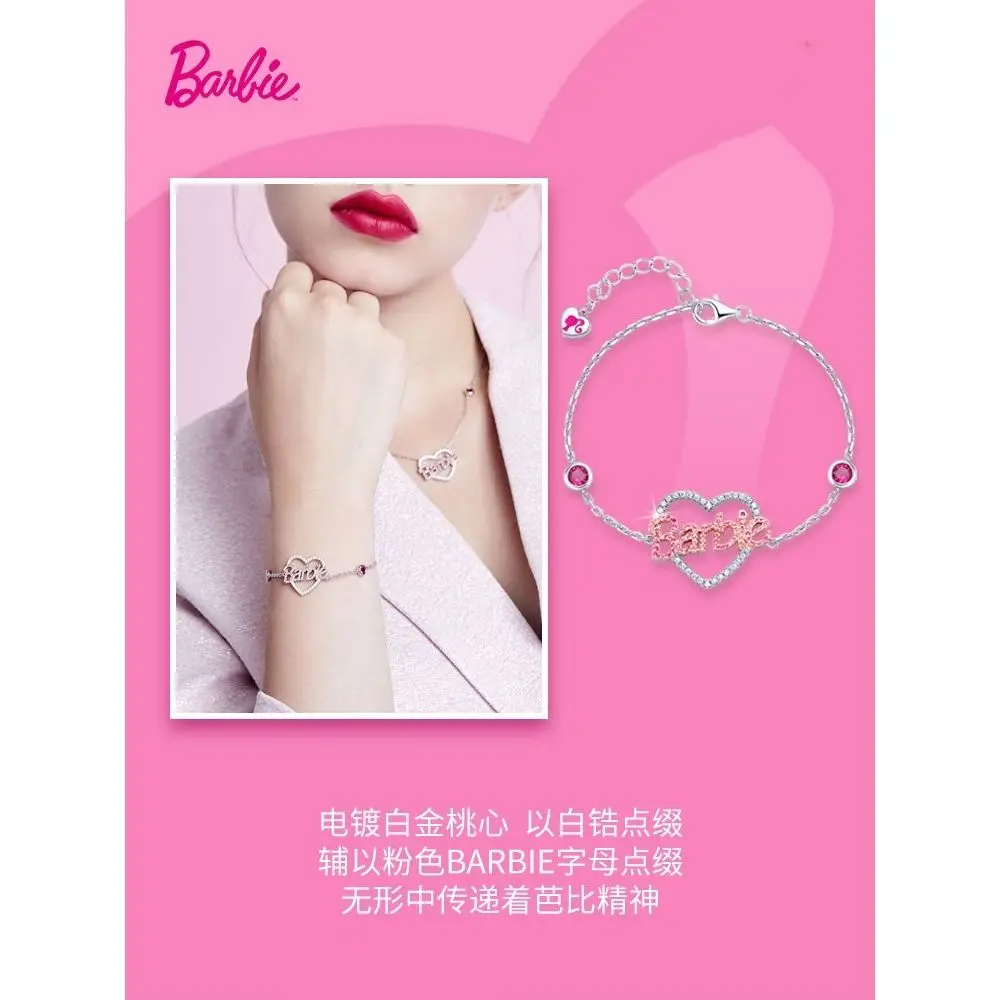 Barbie Charms Bracelets Love Heart Cute Girly Heart Pink Barbie Diamond Bracelet Women Adjustable Bangles Girls Hand Chain Gift