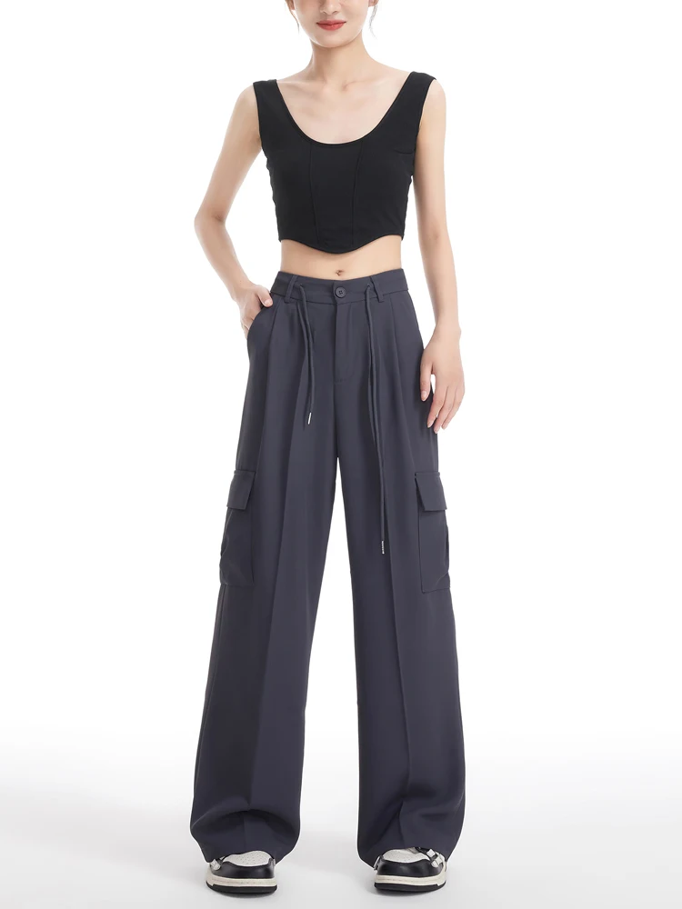 

High Waist Wide Leg Casual Pants Women's Loose Floor-Length Trousers Slimming High-Rising Polyester Fiber Commute Sle