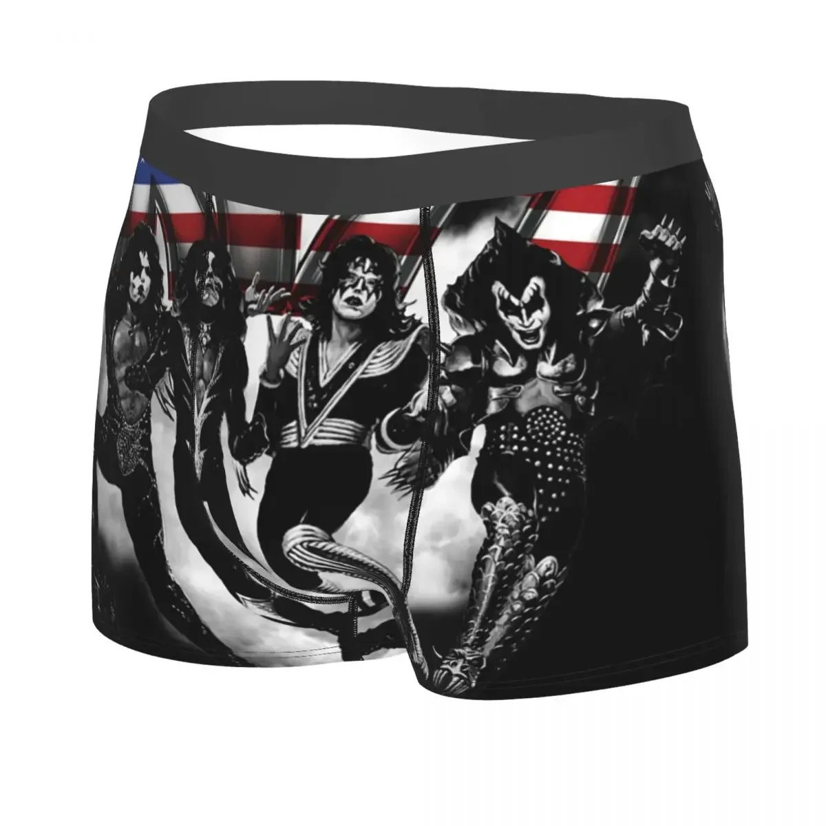 Custom Kiss Band USA Logo Underwear Men Stretch Heavy Metal Rock Music Boxer Briefs Shorts Panties Soft Sexy Underpants For Male