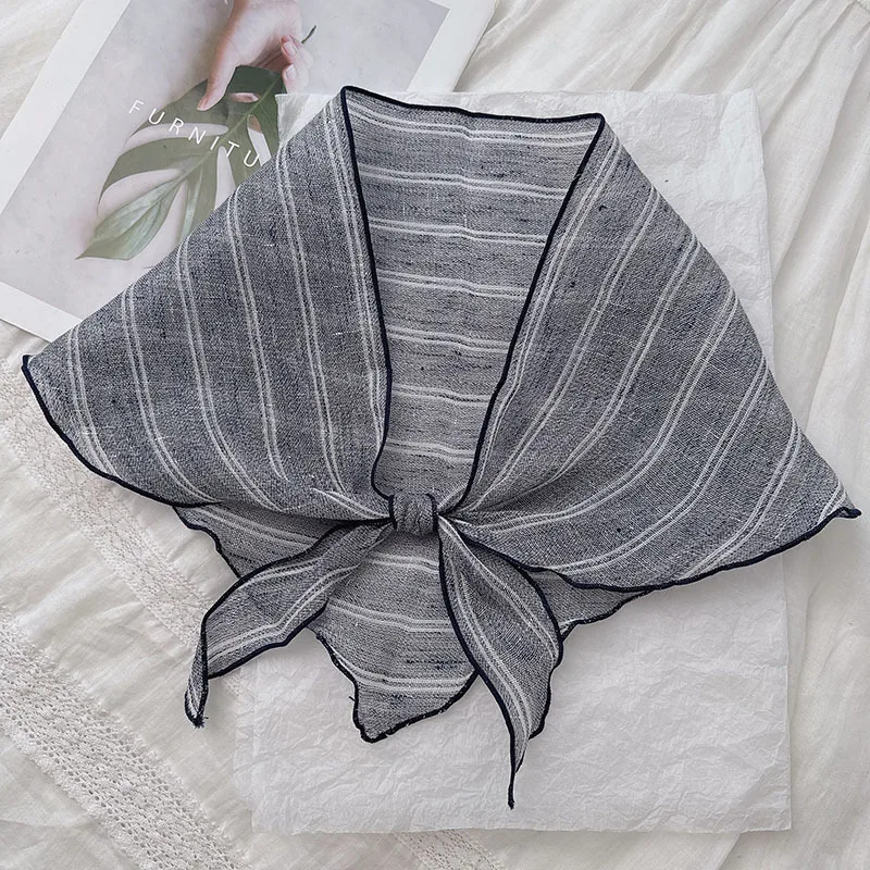 

Льняной шарф для женщин, с вертикальными полосками, дышащий, для весны и осени, маленький шарф, двусторонний.