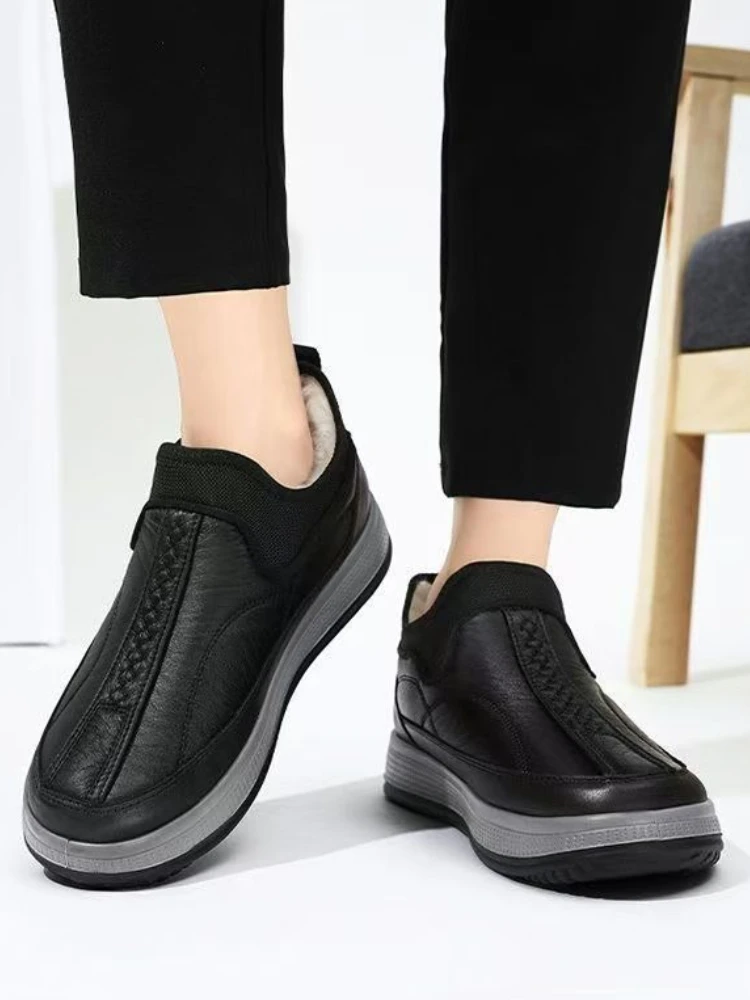 الرجال جديد الشتاء الجلود الثلوج الأحذية صوف مبطن سميكة معزول كعب مسطح الارتفاع دفعة المضادة للانزلاق عادية الانزلاق على الأحذية