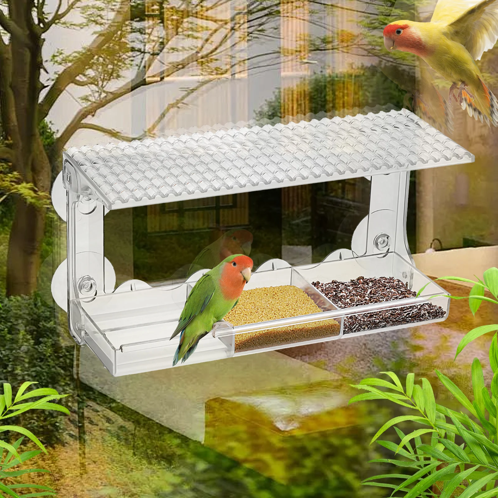 

Window Bird Feeder Clear Viewing Platform Easy Installation Suction Cups Plastic Wild Birds Feeding Supplies Tray Apparatus