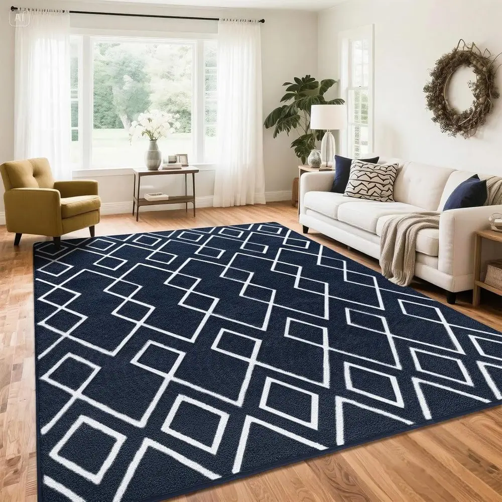 

6x9ft Moroccan-Style Rug with Geometric Pattern, Non-Slip and Memory Foam Padding, Ideal for Bedroom, Living Room, Office, and D