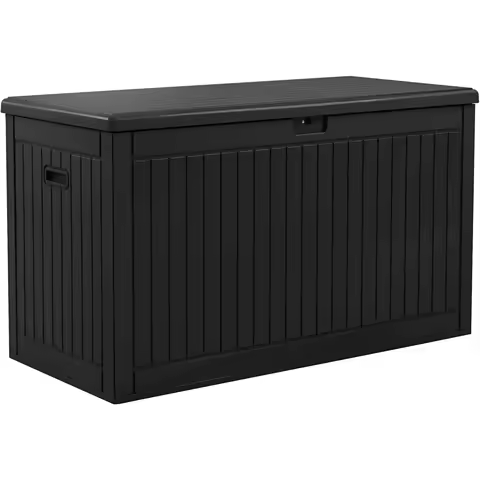 260 Gallon Extra Large Deck Box, Double-Wall Resin Outdoor Storage Box with Flexible Divider, (Black)