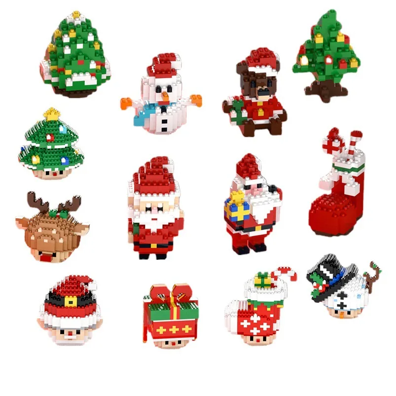 

Santa Claus Christmas Tree Snowman Mini Building Blocks Tree Deer Bear Stocking 3D Model Figure Micro Brick Toys For Kids Gifts