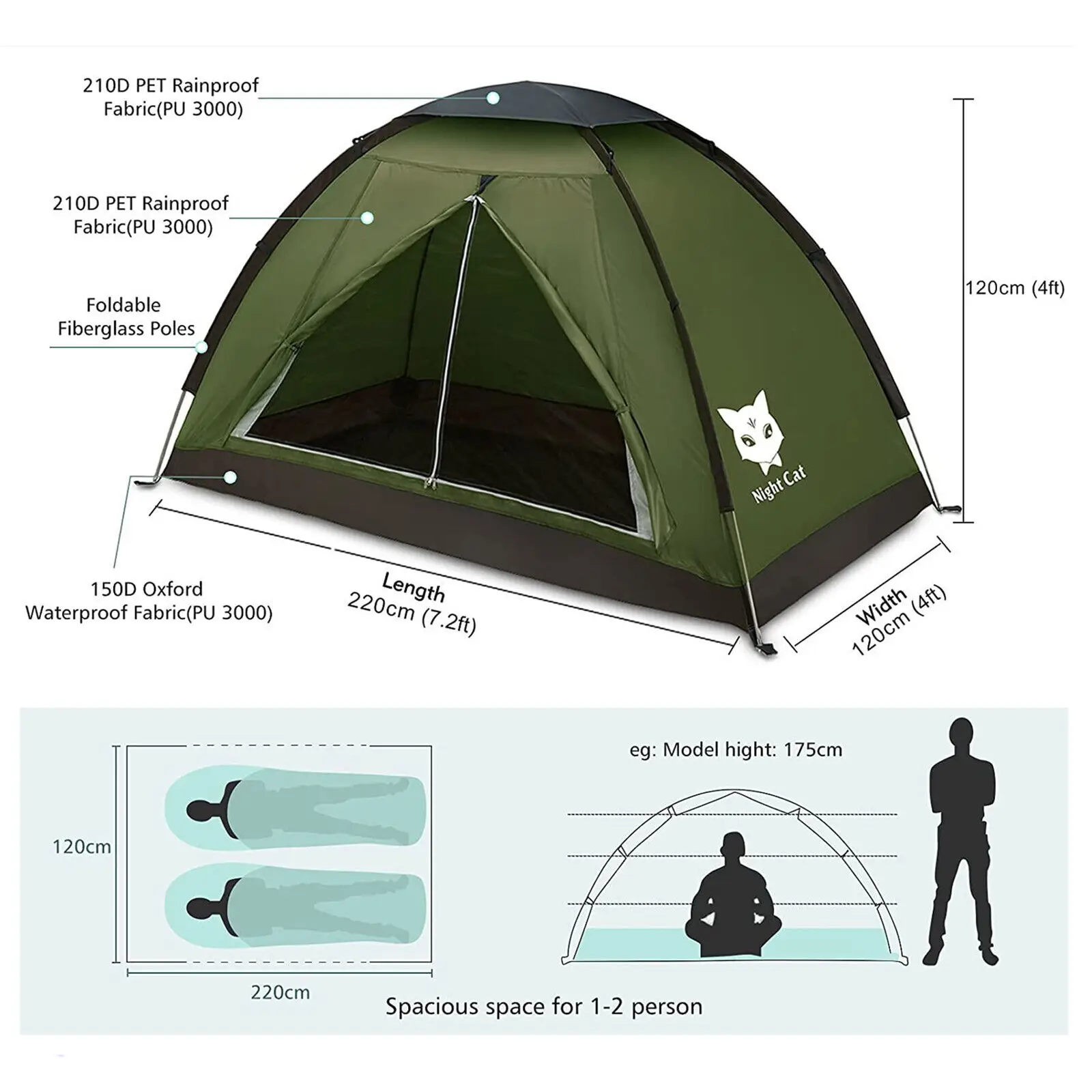 Imagem -06 - Waterproof Night Cat Tent para a Pessoas Tenda Mochila Leve Camping Caminhadas