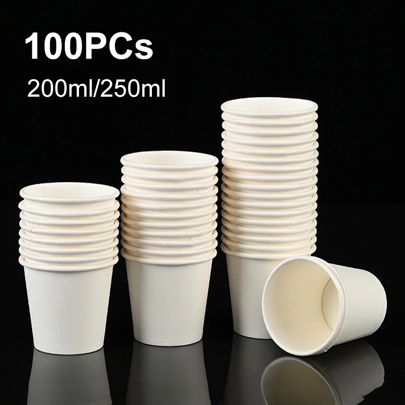 100PCs 200ml 250ml Disposable Paper Cups Drinking Coffee Paper Cup Hotel Restaurant Paper Cup Supplies