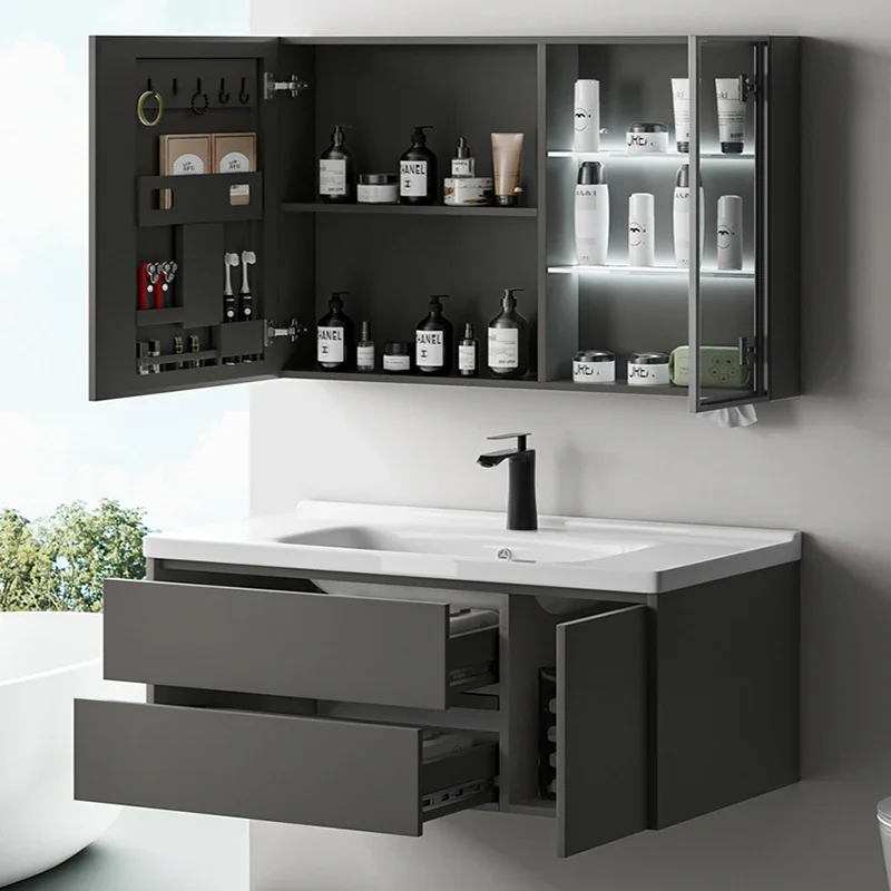 Drawer Cabinet Mirror Bathroom Kit Mirrors Storage Double Washbasin Wall Multifunction Meuble De Rangement Furniture Design
