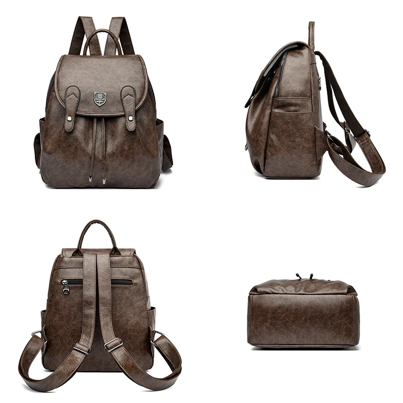 LANYIBAIGE Glossy PU Leather Solid Color Large Capacity Multi Pocket Design Women's Versatile Fashionable Backpack Travel Bag