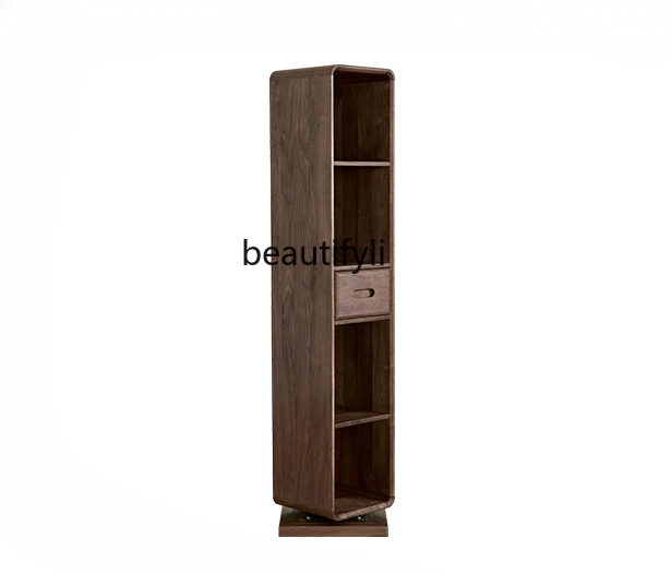 

Solid Wood Bookcase Black Walnut Book Shelf Modern Minimalist Floor Rotating Dressing Mirror Living Room Bedroom Furniture