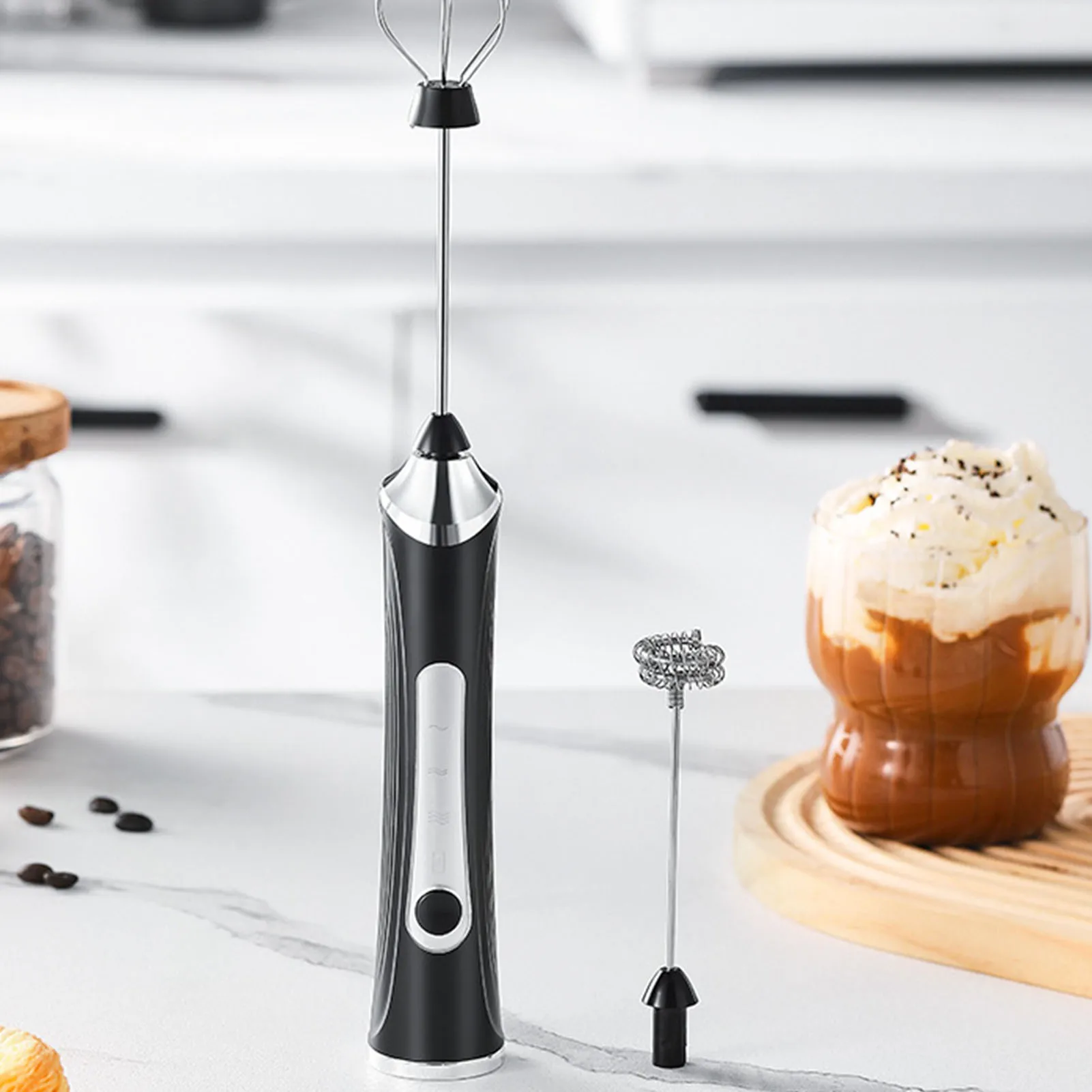 ミルク泡立て器ワンド充電式ハンドヘルドフォームメーカードリンクミキサー電動泡立て器スタンド付きコーヒーホットチョコレート抹茶用