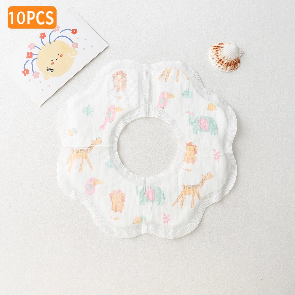 New 10pcs/pack Disposable Waterproof Petal Baby Bibs Cartoon Outgoing Bib Newborn Burp Cloths for Boy Girl Feeding Saliva Towel