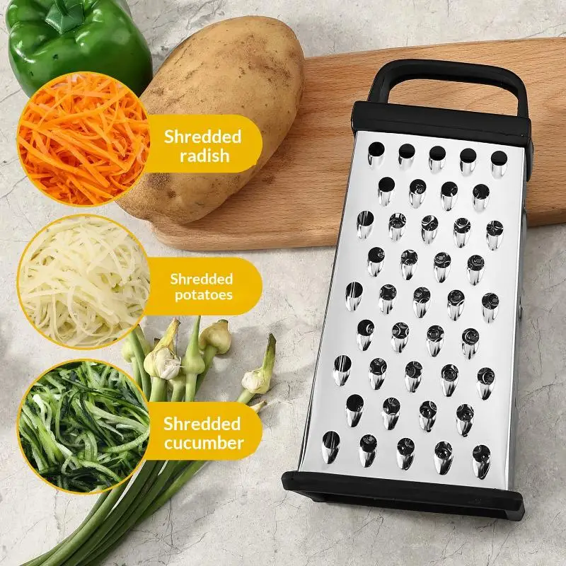 Stainless Steel Box Cheese Grater With Container 4 Sides Box Grater Handheld Kitchen Food Shredder For Vegetable Ginger Cutter
