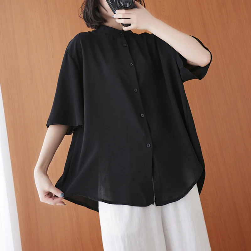 

Чистый цвет, ледяной шелк, хлопок, большие размеры, женский модный асимметричный живіт, закрывающий воротник-стойка, открытый кардиган, топ