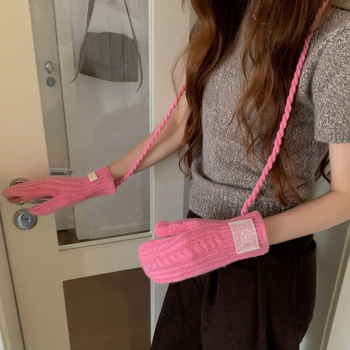 

Knitted Neck Warmer Gloves Women's Style Warmth Bike Riding Mobile Phone Playable Pure Color Commute Fashion