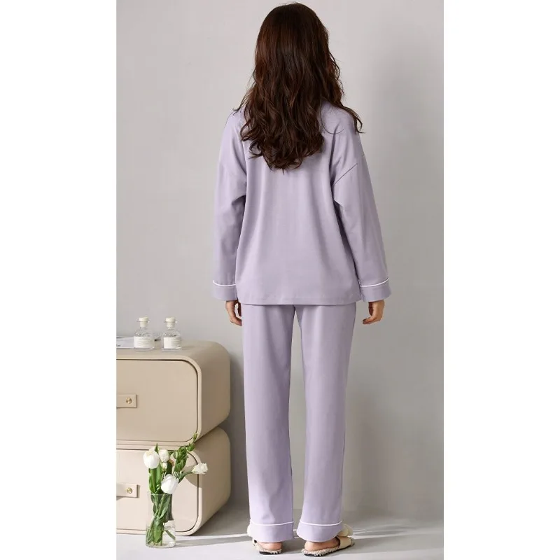 2024 Cotton Pajama Women Spring Autumn Loungewear Long Sleeves Long Pants Cotton Sleepwear New Simple Loose V-neck Homewear Set