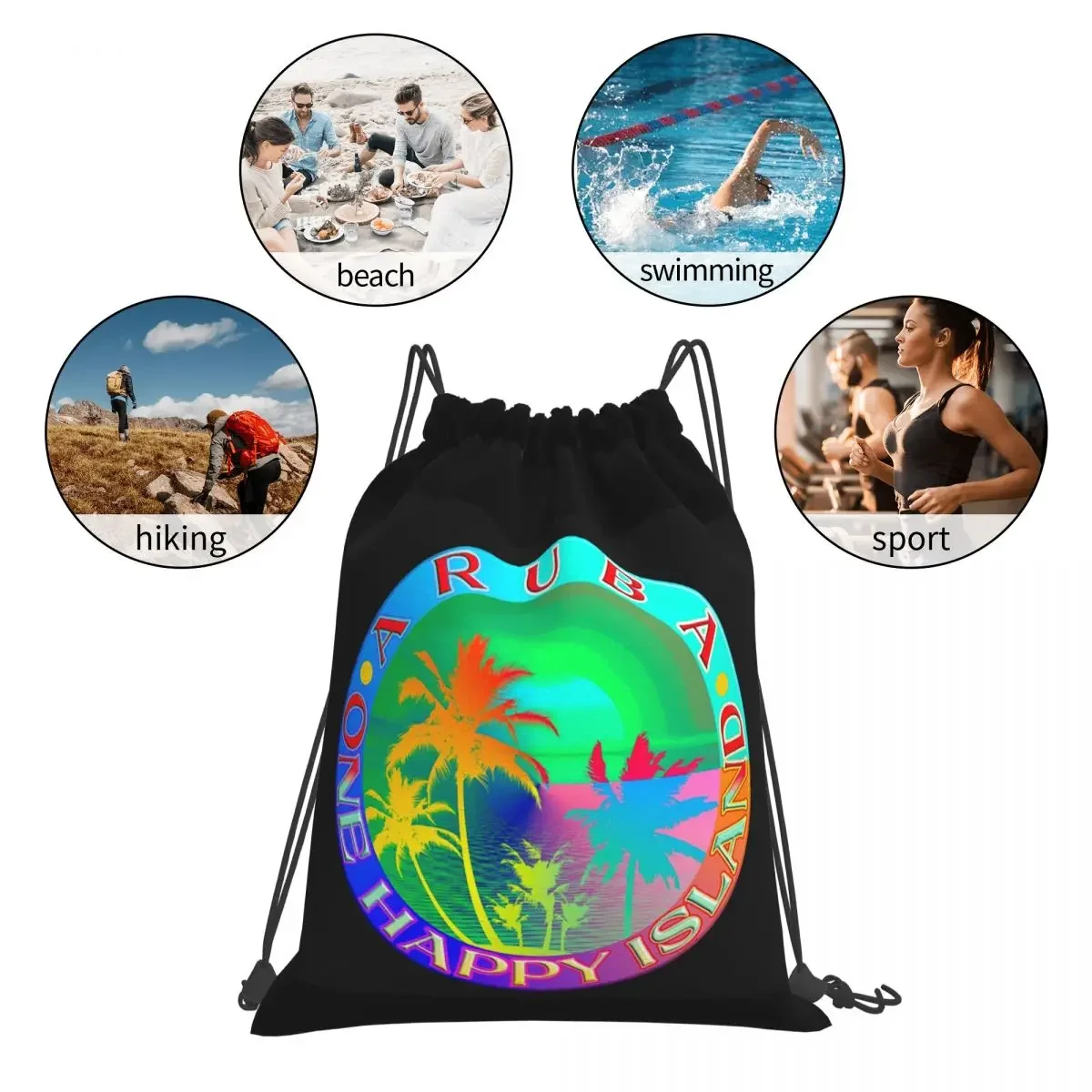 ARUBA - ONE HAPPY ISLAND Backpacks Drawstring Bags Drawstring Bundle Pocket Sports Bag BookBag For Man Woman Students