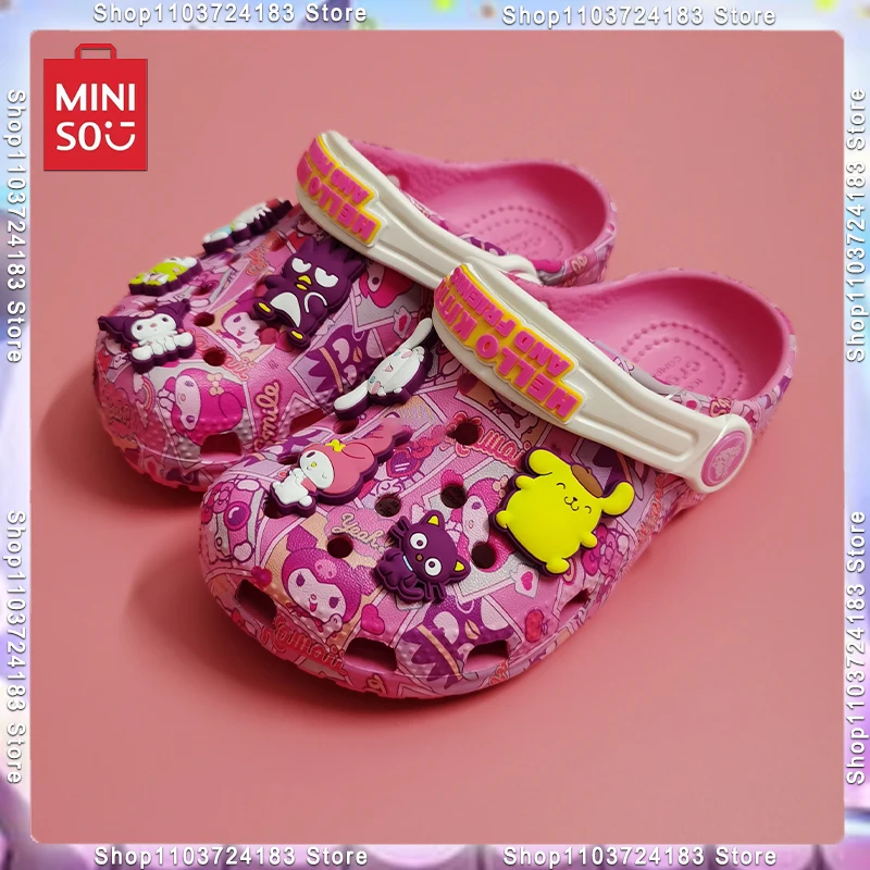 

MINISO Sanrio Hellokitty Kuromi Pochacco Melody New Summer Girls Cartoon Children Slippers Non-slip Soft-soled Wrap Toe Sandals