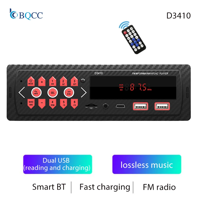 BQCC 1Din MP3 Autoradio FM USB TF AUX-ingang Stereo Radio Bluetooth Power Protect Vind een autotelefoon opladen Multimedia Car Audio