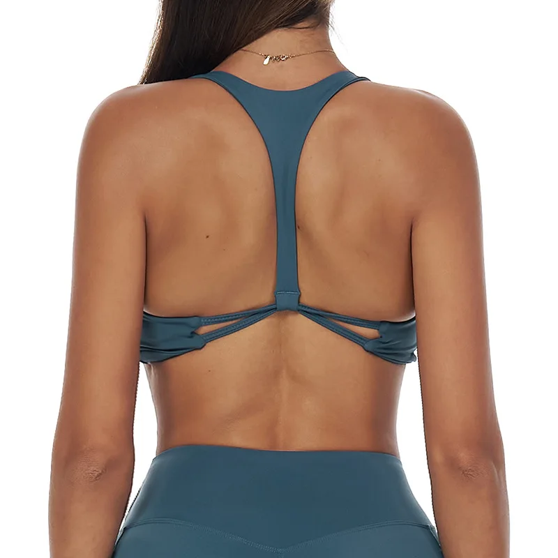 

Sexy Triangle Wrinkled Yoga Bra Backless High Support Impact Sports Bras for Women Quick Dry Gym Underwear Fitness Running Tops