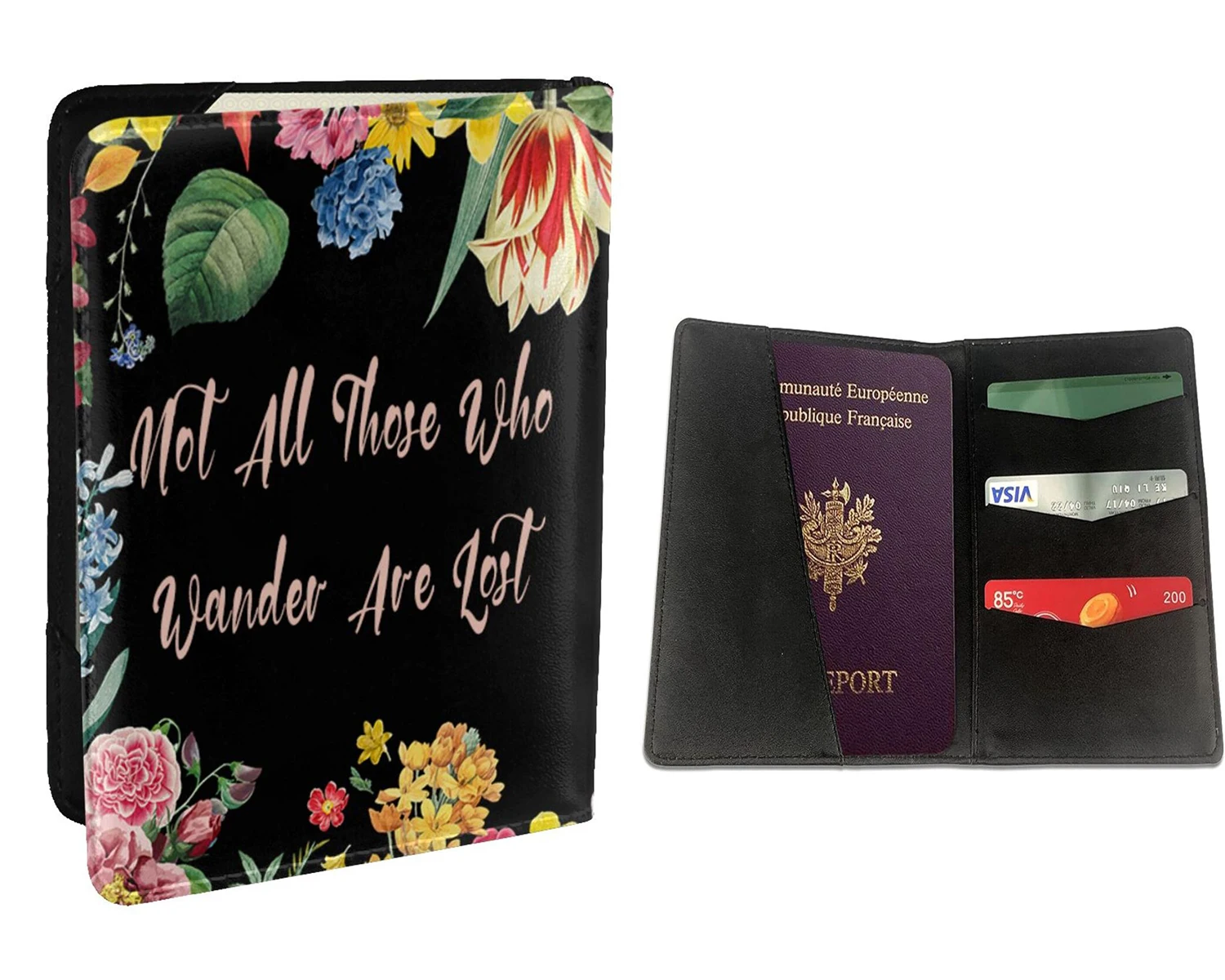 

Personalized Quotes Flora Passport And Vaccine Card Holder Combo PU Leather Wallet Cover Travel Accessories Portable Clutch Bag