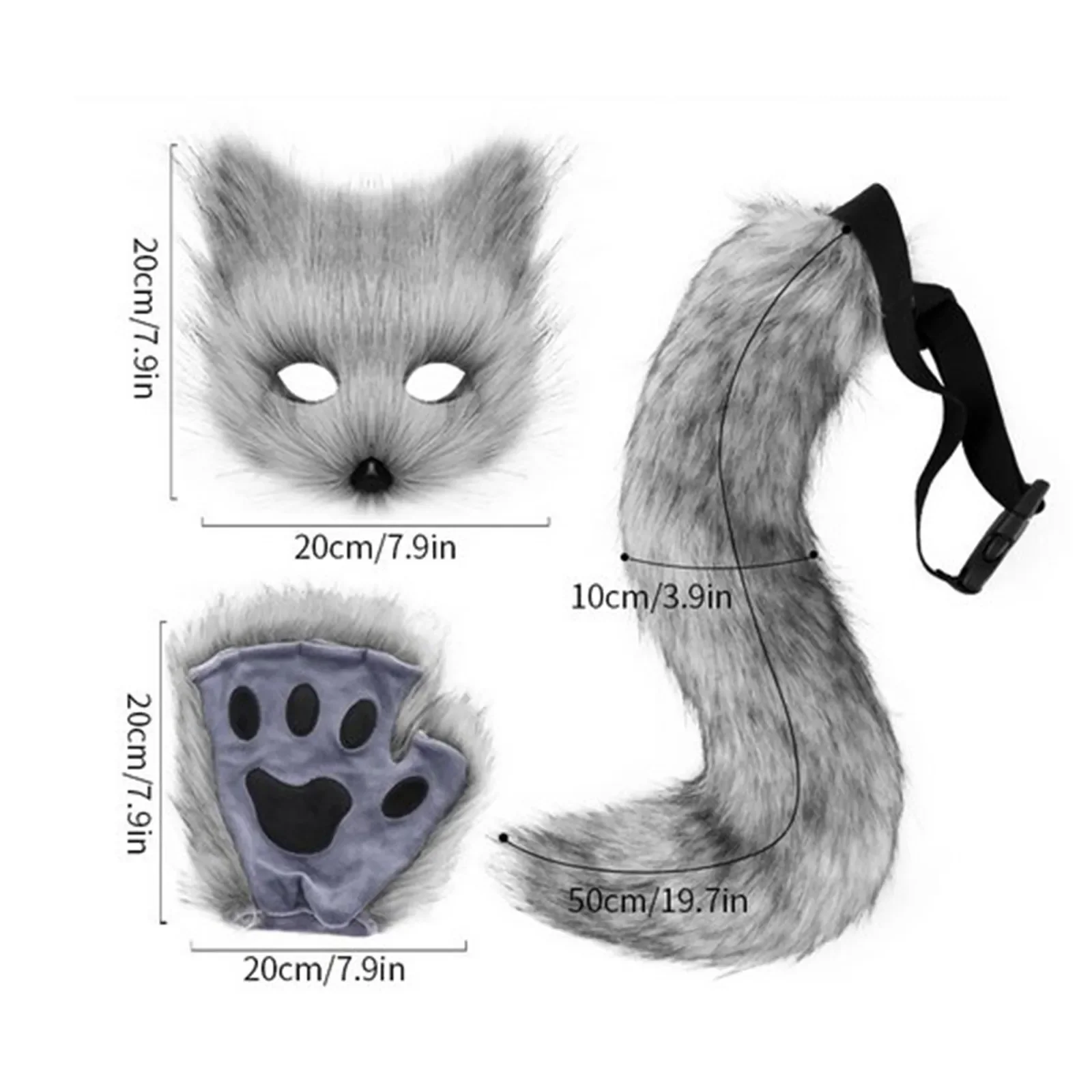 3 pezzi Halloween Dress Up Animal Tail Fox Mask Paw guanti Set animazione mostra Cosplay costumi da festa all\'aperto accessori