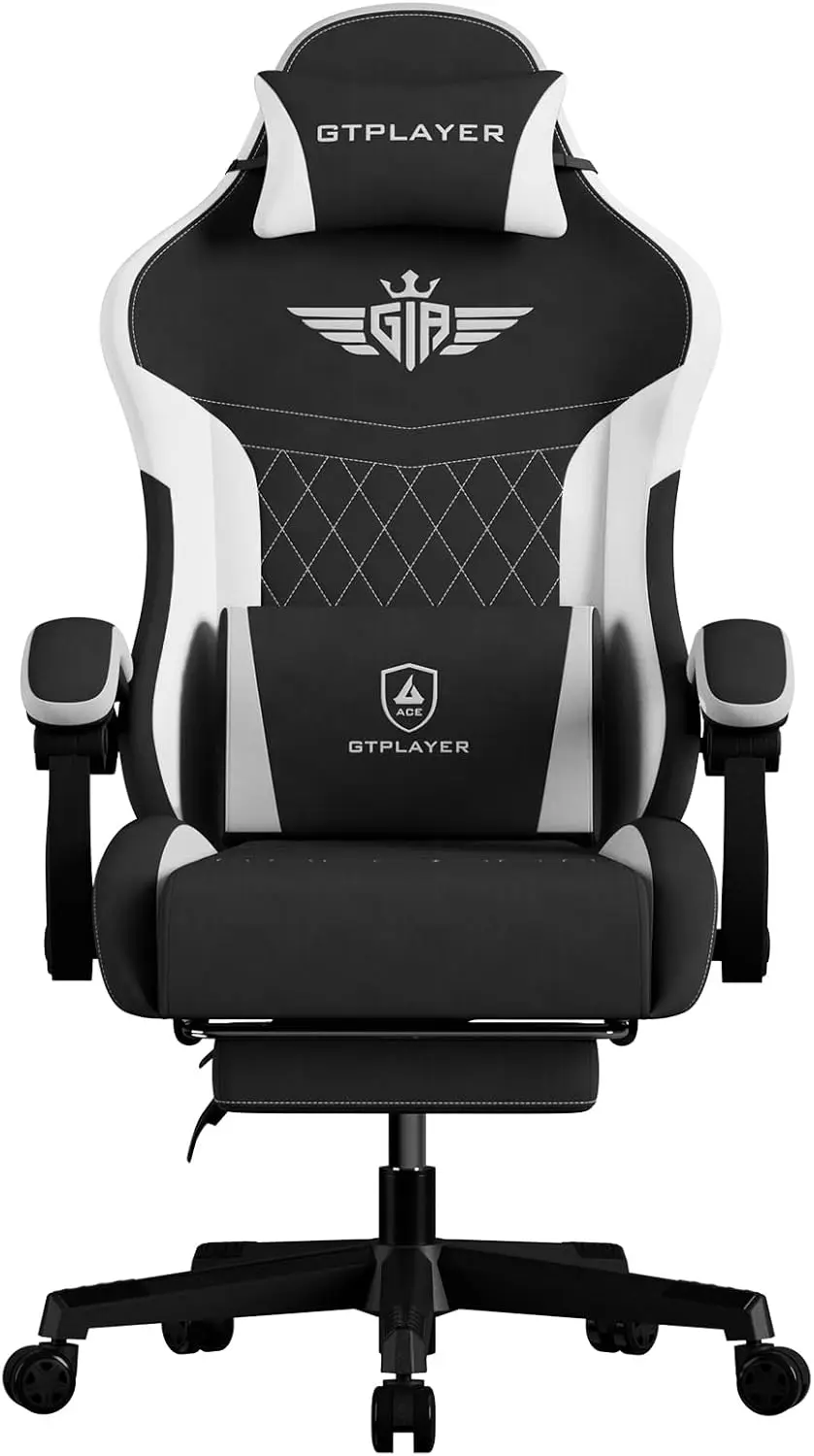 

Эргономичное игровое кресло с подставкой для ног и поясничной опорой, откидное тканевое компьютерное кресло для взрослых, с удлиненной спинкой, черное