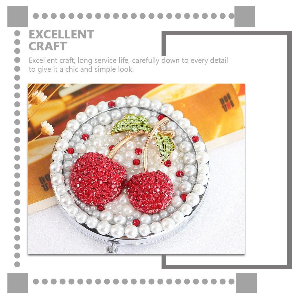 Mini specchio per il trucco pieghevole a doppia faccia con design a ciliegia, compatto e portatile, per le donne, leggero, essenziale da viaggio