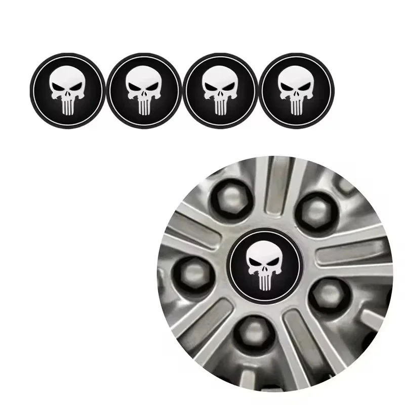 4Pcs 56mm Car Wheel Center Hub Caps Cover Emblem Punisher Skull Logo Universal Aluminum Stickers Auto Styling Tire Accessories