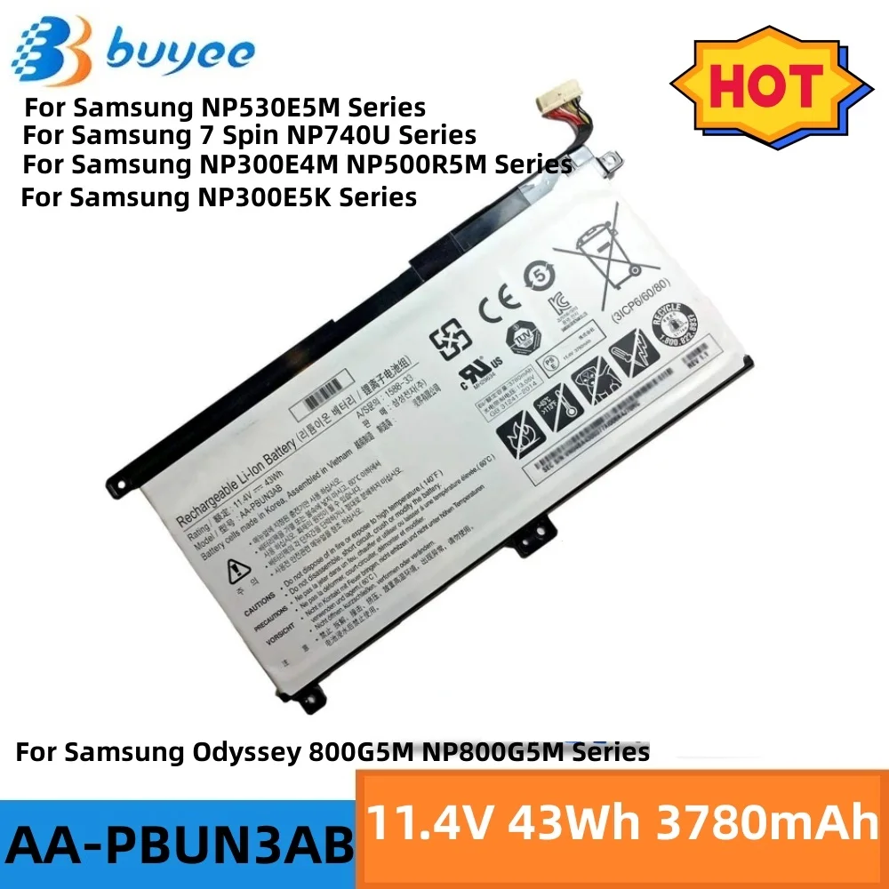 

AA-PBUN3AB AA-PBUN3QB Аккумулятор для ноутбука Samsung 5 NP550XTA-K01US NP530E5M NP740U NP730QAA Odyssey NP800G5M Series