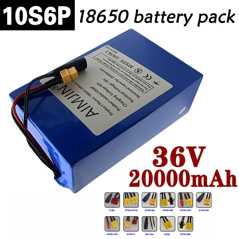 10S6P 36V 20Ah Brand new 500-1000W large capacity 18650 lithium battery for Scooters, bicycles, etc wirh BMS