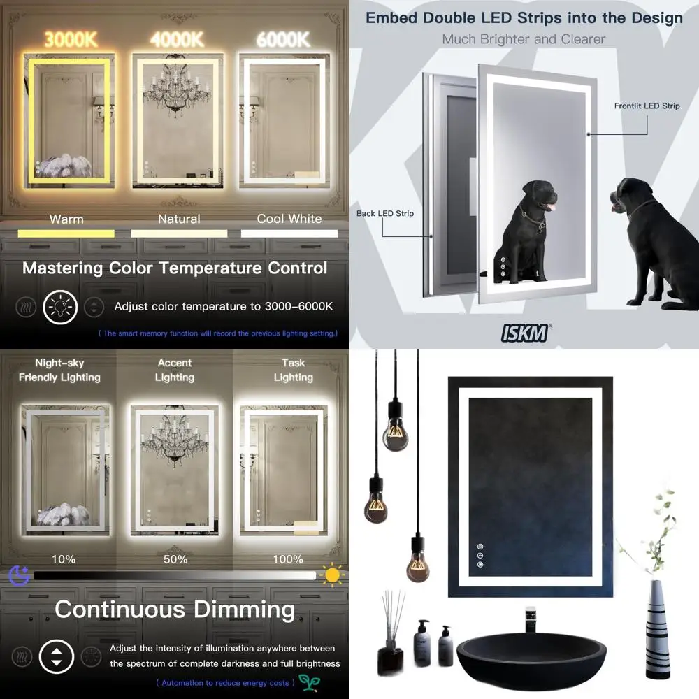 

24 x 32 Wall-Mounted LED Illuminated Vanity Mirror with Anti-Fog Tempered Glass, ETL Certified