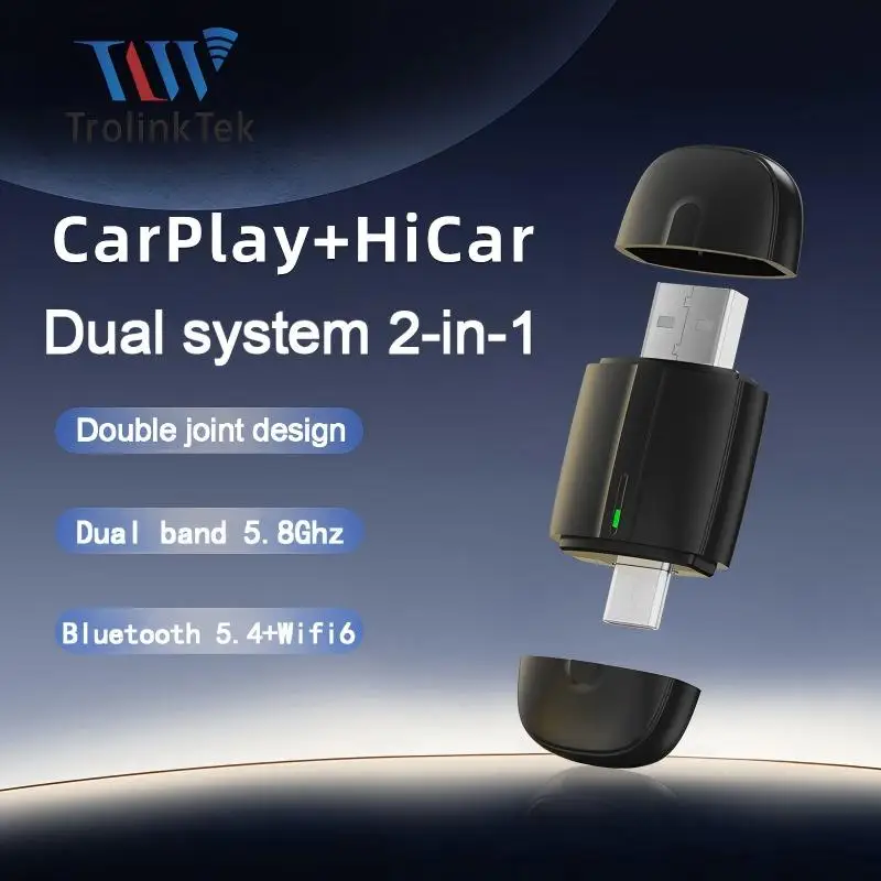 

TrolinkTek Dual USB Adapter 2 in 1 Mini Carplay Wireless Adapter seamless integration Android Auto For Apple USB Type-C Dongle