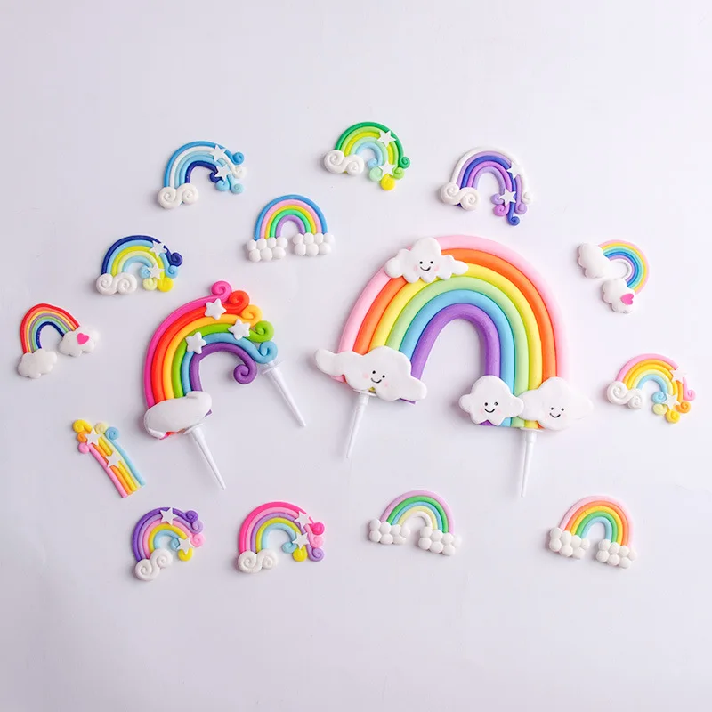 Rainbow Birthday Cake Decoration Cute Cartoon Rainbow Cake Toppers Kids Girls Happy Rainbow Cloud Unicorn Birthday Cupcake Decor