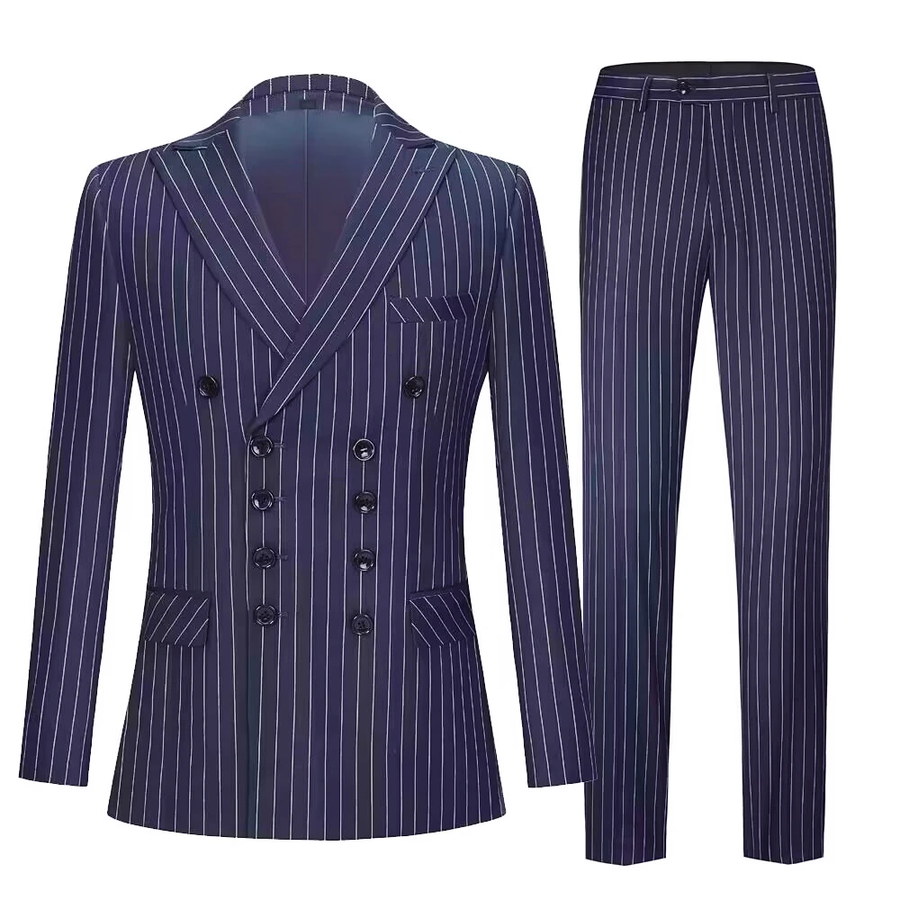 

2 Piece Black/Navy Blue Men's Suit Slim Fit Peak Lapel Double Breasted Blazer Pants Business Casual Suits Suit For Party Prom