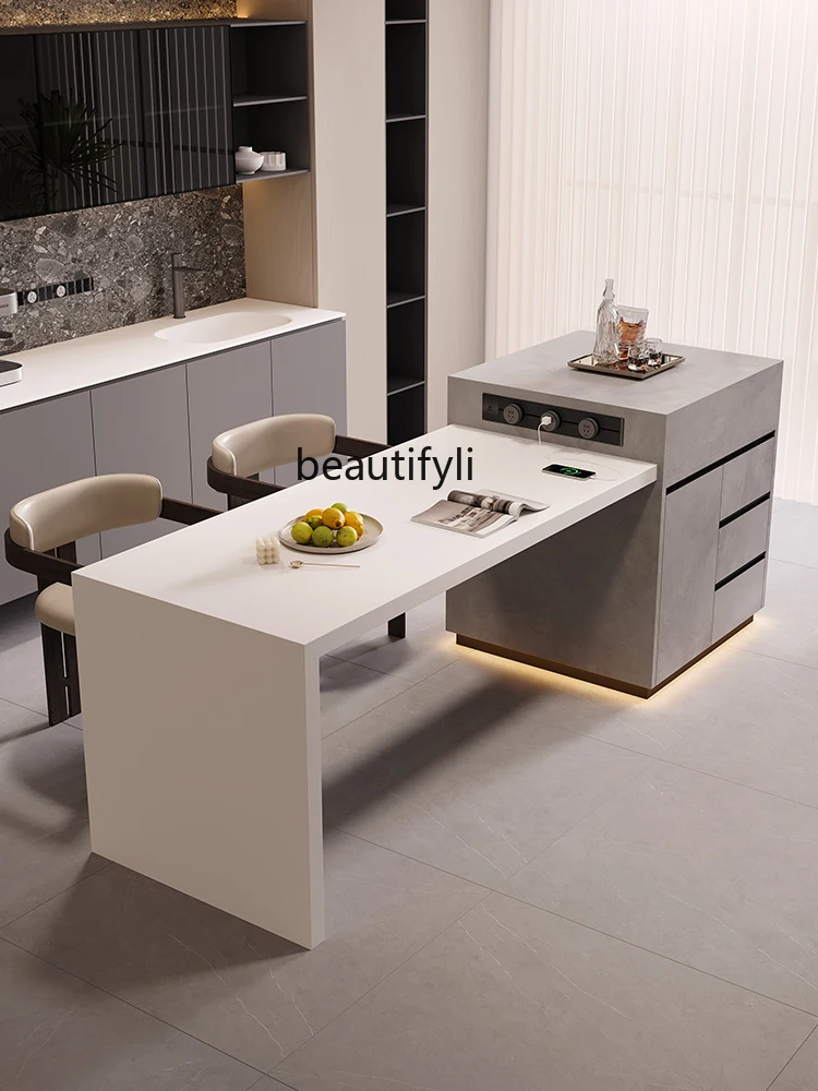 Stone Plate Dining Table Integrated Retractable Household Open Kitchen Narrow Guide Bar Counter